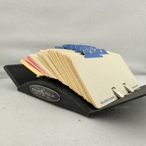 Vintage Rolodex V-File Jr. Metal Model V524J Heavy + 2 1/4" x 4" A-Z Blank Cards